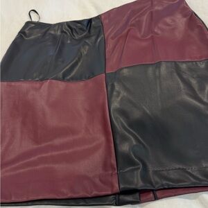 Bar III Burgundy and Black Faux Leather Pencil Skirt